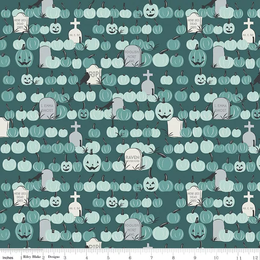 Spooky Hollow - Pumpkin Field - Teal - per yard - by Melissa Mortenson for Riley Blake Designs - Halloween - C10575-TEAL