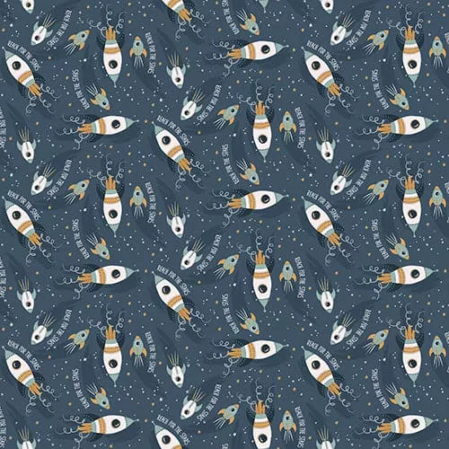 Starry Adventures - Star Ships - Navy - Flannel - Per Yard - by Lisa Perry for 3 Wishes - 3STARRYADV-20258-NVY-FLN