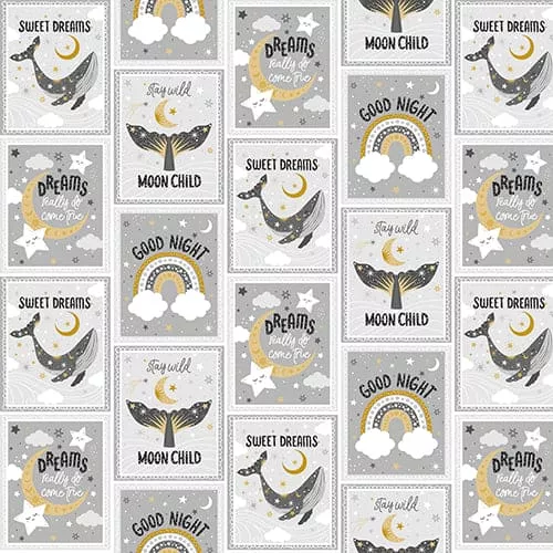 Stay Wild Moon Child - Moon Child Patch - White - Flannel - Per Yard - by Ilis Avilés for 3 Wishes - 3STAYWILDM-20259-WHT-FLN