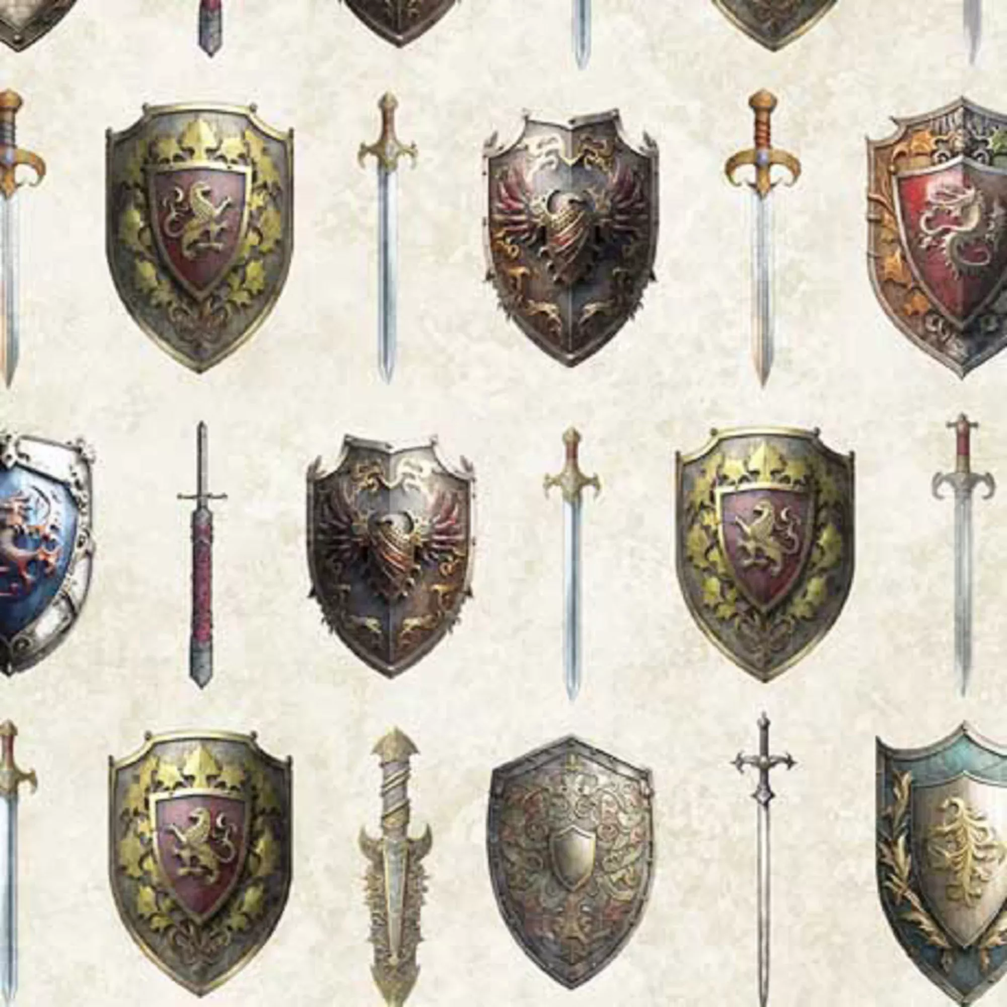 Swords and Shields on Cream B/G-Quilting Treasures-BTY