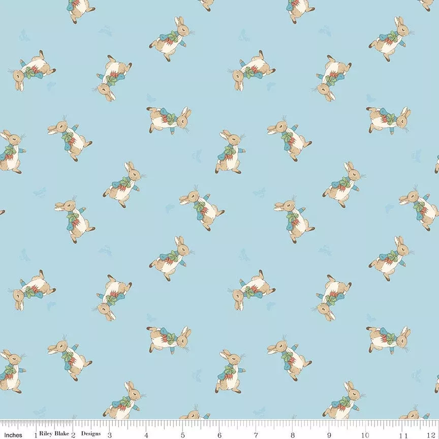 The Tale of Peter Rabbit Blue Peter Toss Yardage C14702-Blue Fabrics Sold in 1/2 Yard Increments