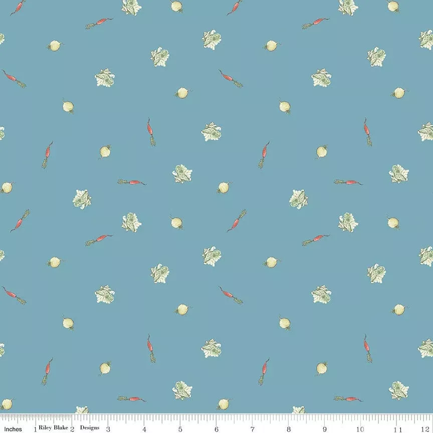 The Tale of Peter Rabbit Blue Veggies C14703-Blue Fabrics Sold in 1/2 Yard Increments