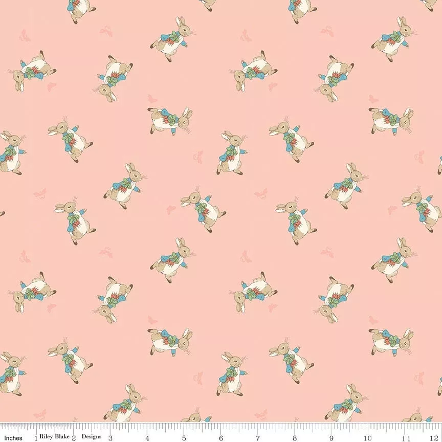 The Tale of Peter Rabbit Coral Peter Toss Yardage C14702-Coral Fabrics Sold in 1/2 Yard Increments