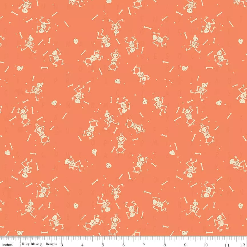 Tiny Treaters - Skeleton - Orange - Per Yard - by Jill Howarth for Riley Blake Designs - Halloween - C10483 ORANGE