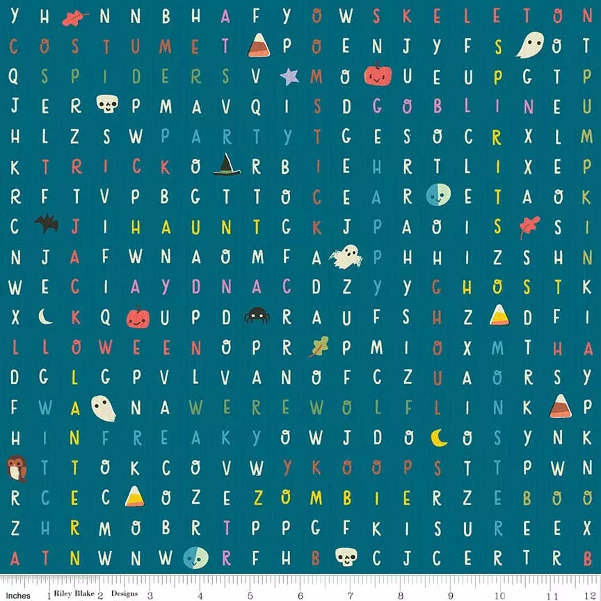 Tiny Treaters - Spooky Search - Teal - Per Yard - by Jill Howarth for Riley Blake Designs - Halloween - C10484 TEAL