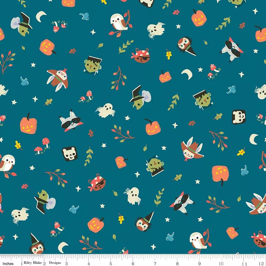 Tiny Treaters - Toss - Teal - Per Yard - by Jill Howarth for Riley Blake Designs - Halloween - C10481 TEAL