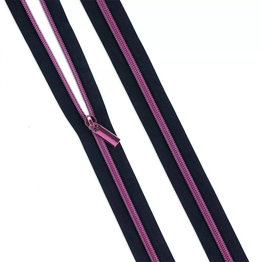 Tula Pink Navy & Pink #5 Nylon Coil Zipper 3 Yard Tape with 9 Zipper Pulls | Sallie Tomato