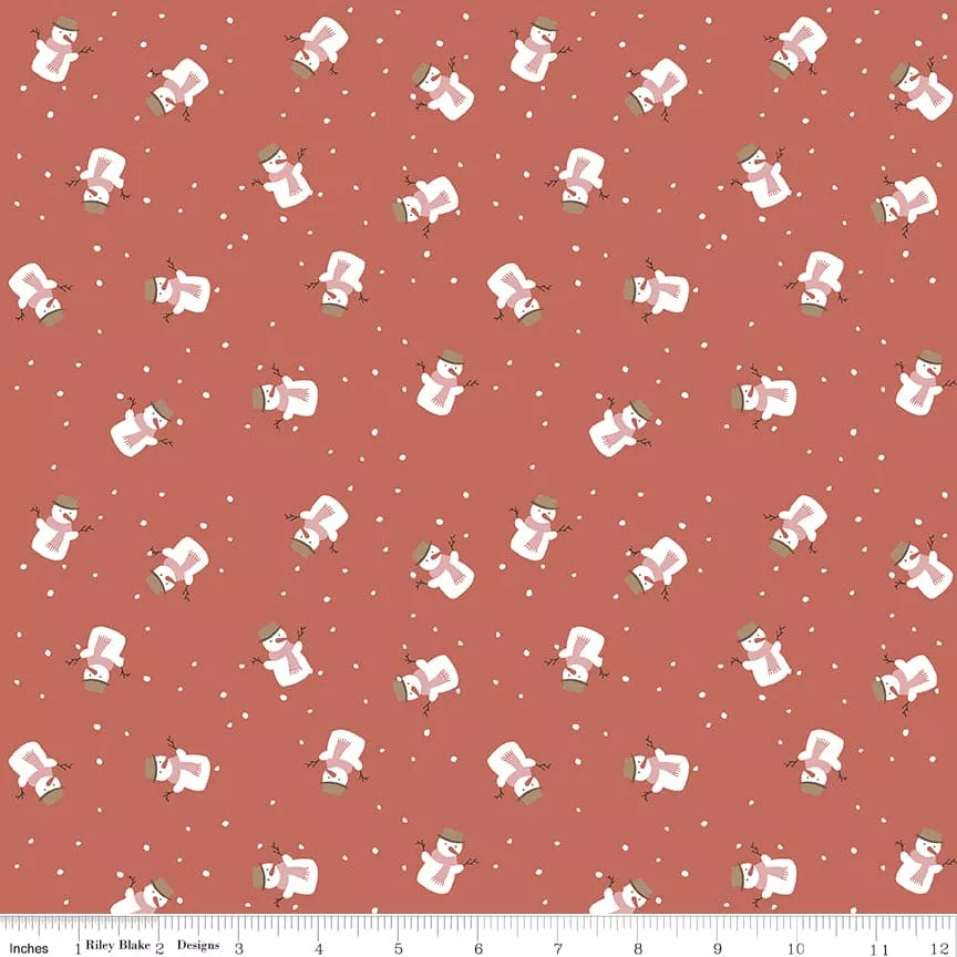 Warm Wishes - Redwood Snowmen - per yard -by Simple Simon & Co for Riley Blake Designs- Holiday, Winter, Christmas - C10786-REDWOOD