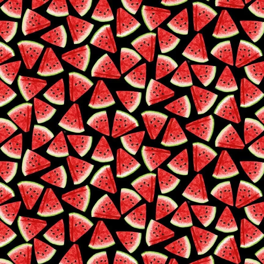 Watermelon Party - Watermelon Triangles Black - per yard - Timeless Treasures - Fruit, Watermelon, Gnomes - FRUIT-CD1958-BLACK