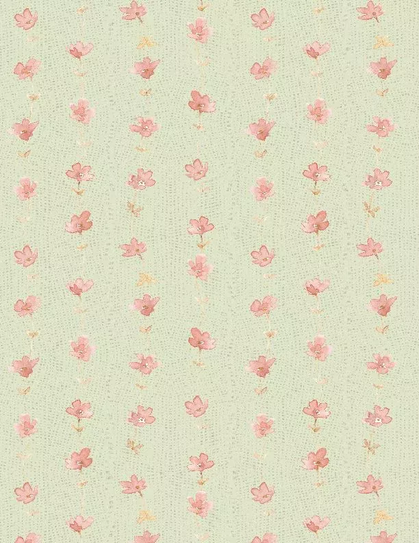 Wilmington Prints - Daisy Days - Floral Stripe Green/Pink