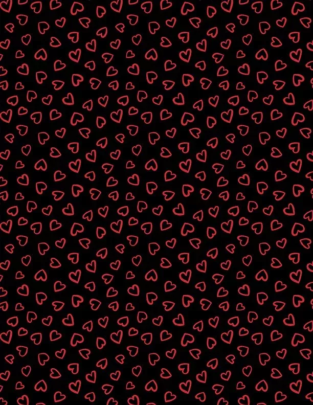 Wilmington Prints - Happy Hearts - Heart Outlines Black