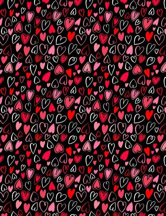 Wilmington Prints - Happy Hearts - Hearts All Over Black