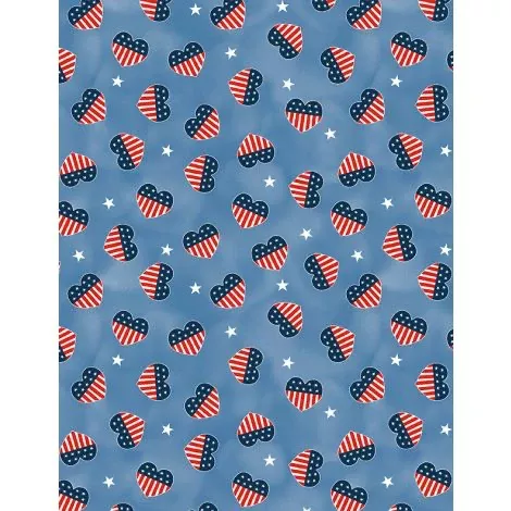 Wilmington Prints - Hearts’ Anthem - Heart Toss Denim