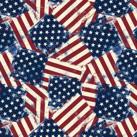 Wilmington Prints - Hearts’ Anthem - Packed Flags Multi
