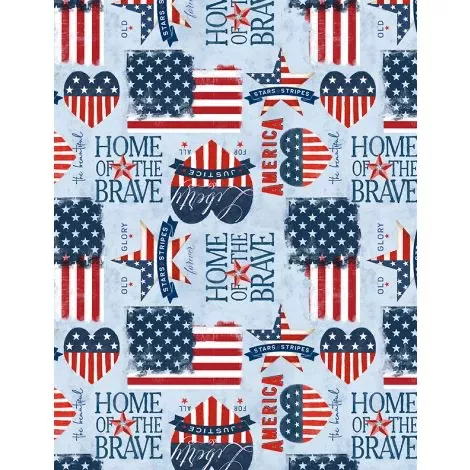 Wilmington Prints - Hearts’ Anthem - Patriotic Toss Blue