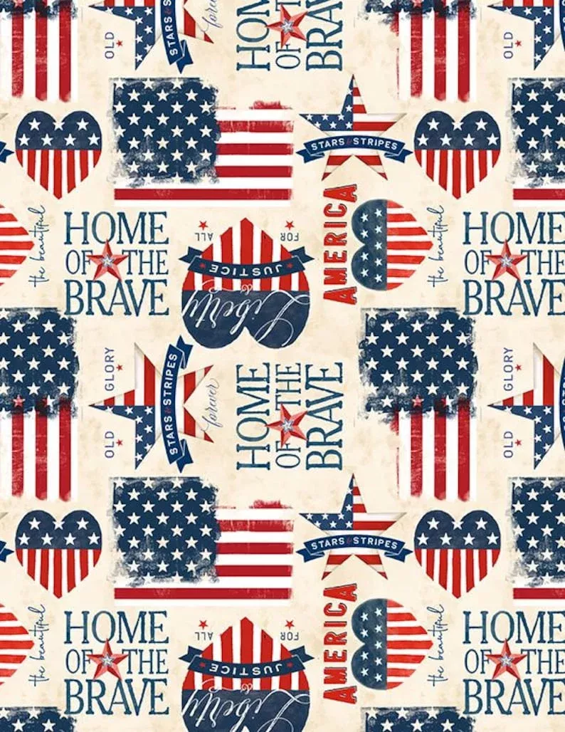 Wilmington Prints - Hearts’ Anthem - Patriotic Toss Cream