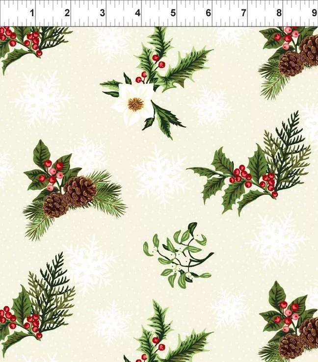 WINTER TWIST 3WT1 PINE CONES, HOLLY , FLOWERS ON CREAM