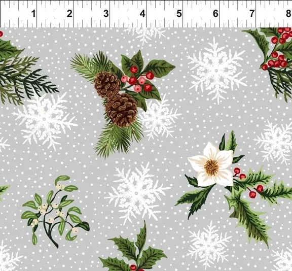 WINTER TWIST 3WT3 PINE CONES, HOLLY , FLOWERS ON BLUE
