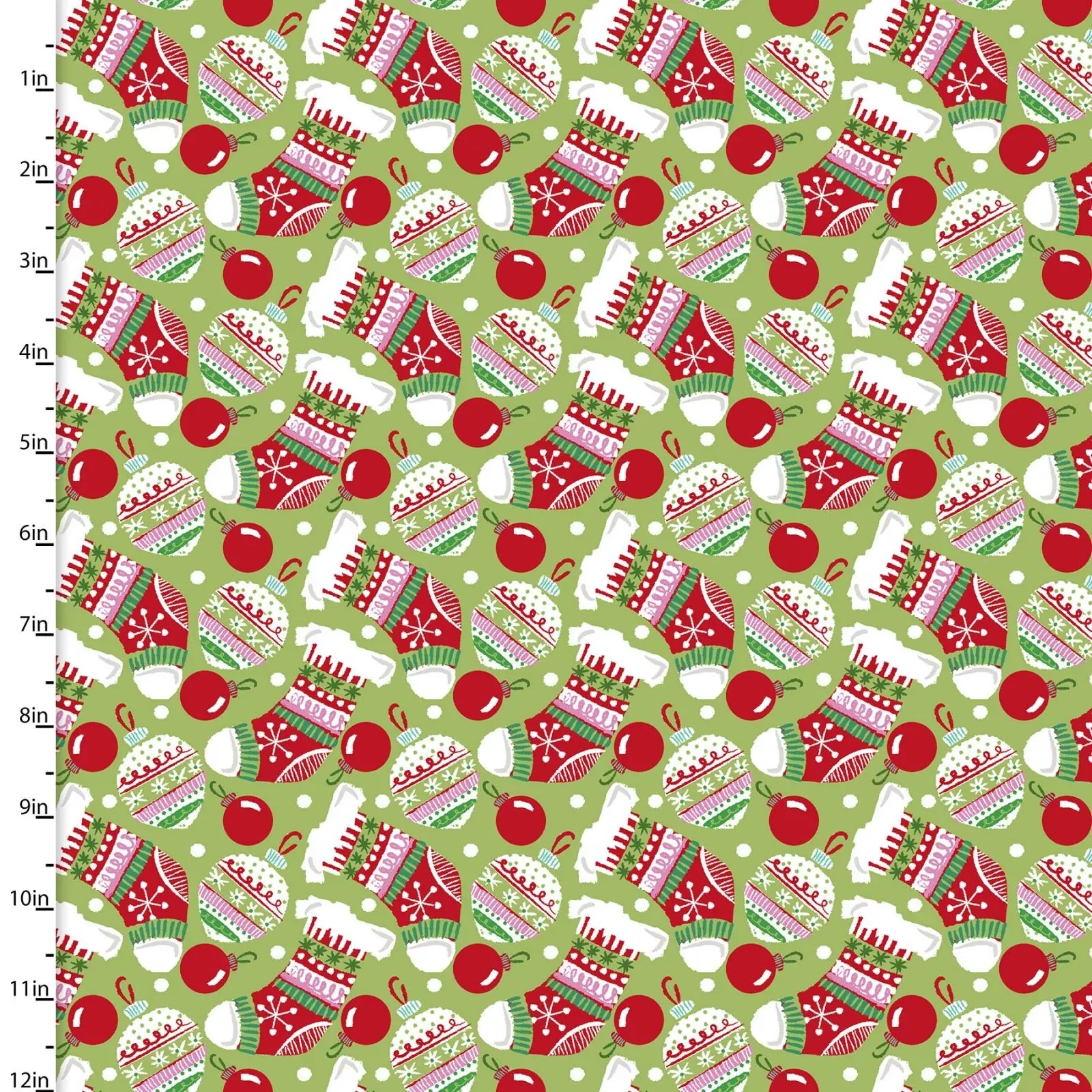 Winter Woodland Green Stockings & Ornaments 15144-GREEN Cotton Woven Fabric