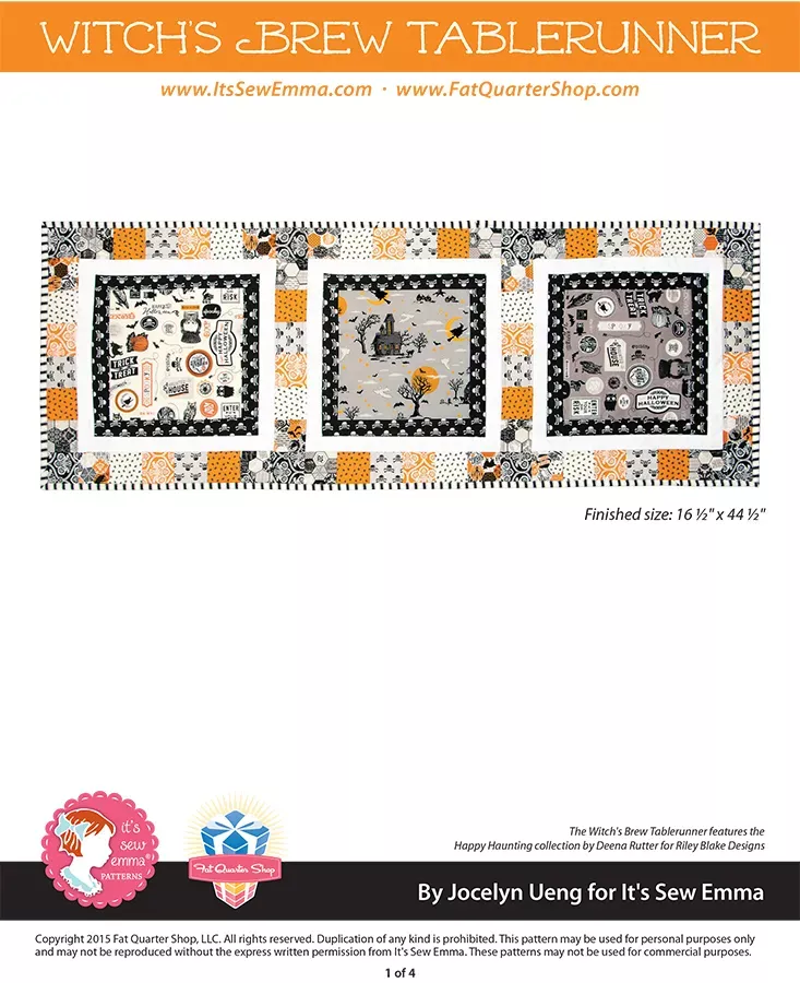 Witch's Brew Tablerunner Downloadable PDF Quilt PatternIt's Sew Emma