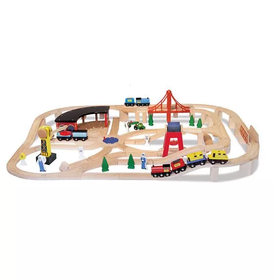 Wooden Railway Set Large Set 132 Pieces Melissa & Doug