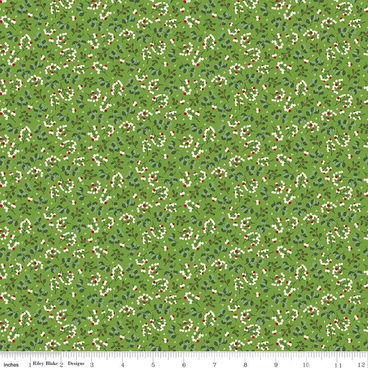 Yuletide Forest - Berry Sprigs - Lime Quilting Cotton by Katherine Lenius for Riley Blake