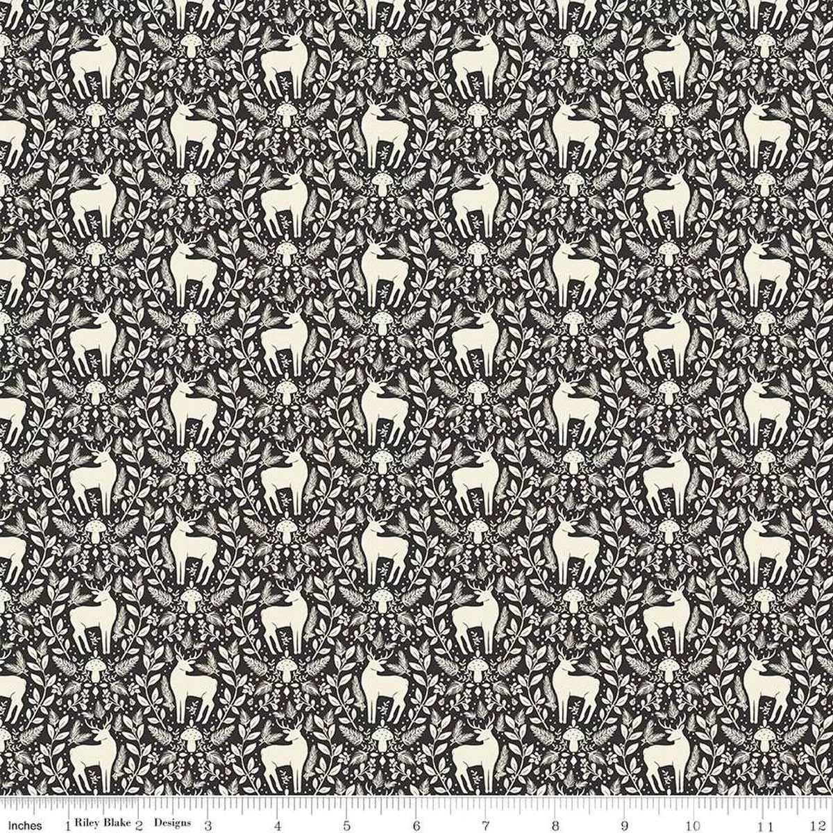 Yuletide Forest - Deer Damask - Charcoal Quilting Cotton by Katherine Lenius for Riley Blake