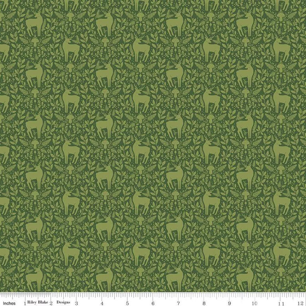 Yuletide Forest - Deer Damask - Green Quilting Cotton by Katherine Lenius for Riley Blake