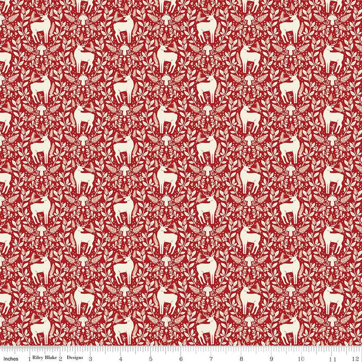 Yuletide Forest - Deer Damask - Red Quilting Cotton by Katherine Lenius for Riley Blake