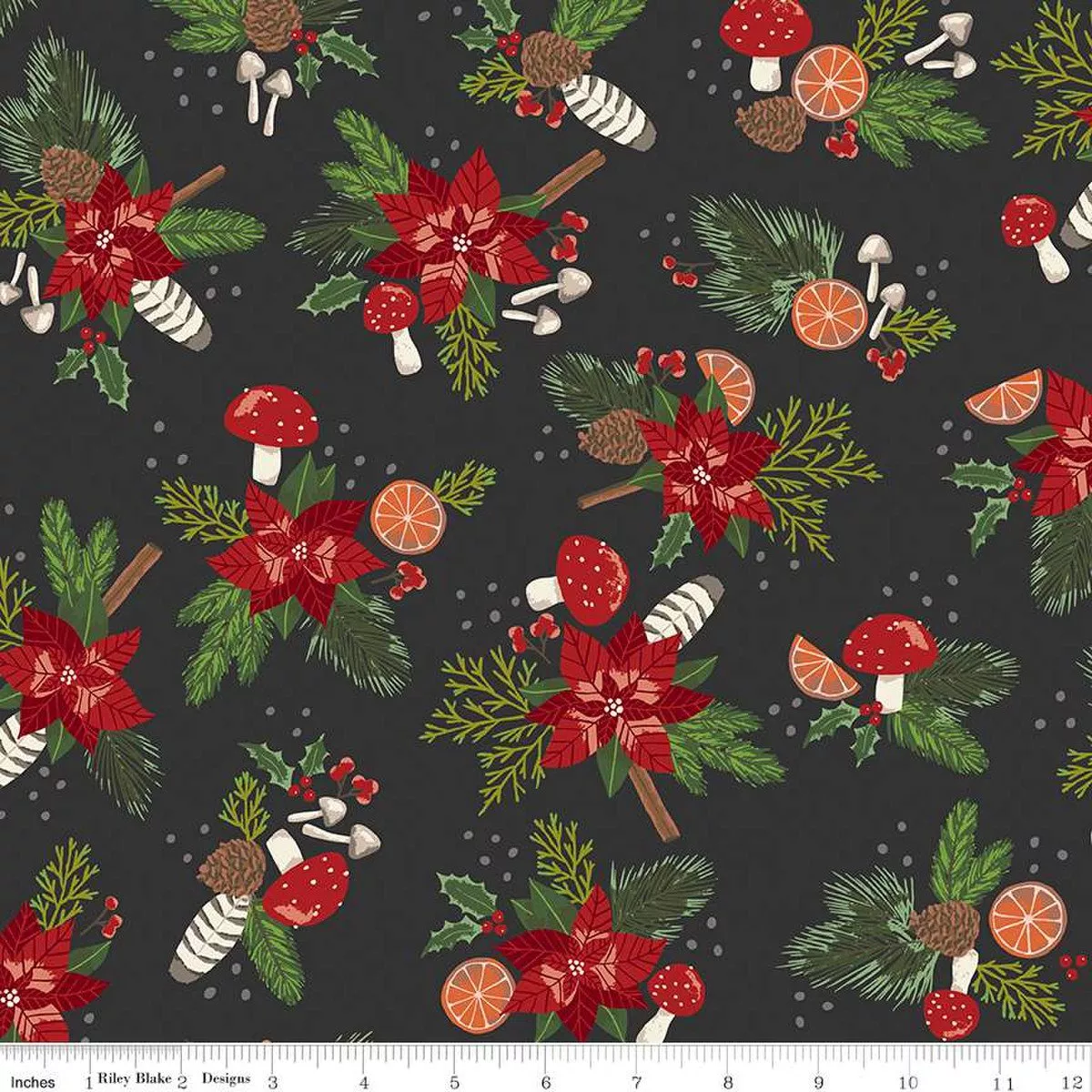 Yuletide Forest - Main Print - Charcoal Quilting Cotton by Katherine Lenius for Riley Blake