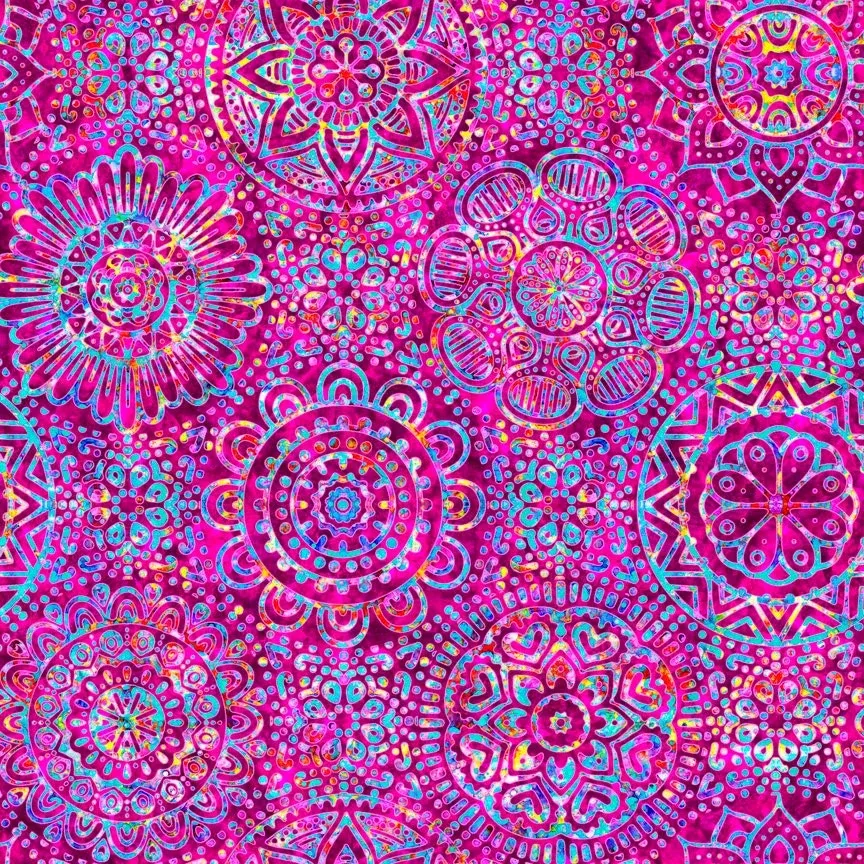 Zanzibar Evolution Magenta Mandalas 27403P Cotton Woven Fabric