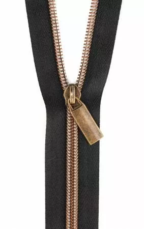 Zippers by the yard - Black / Antique Brass