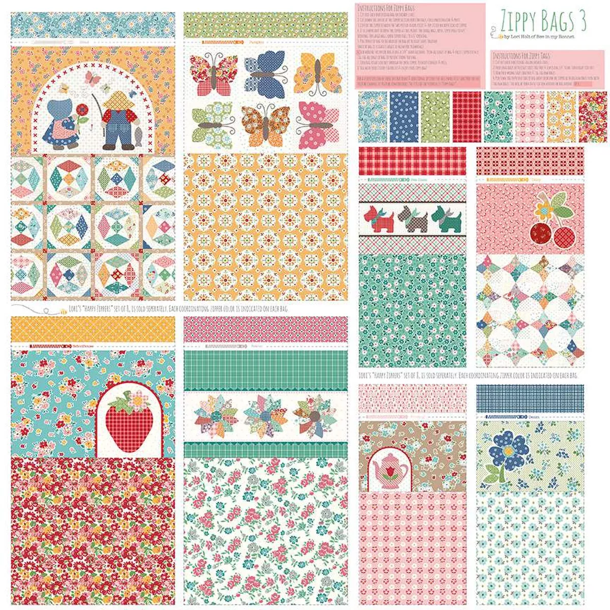 Zippy Bags 3 Panel - Lori Holt, Bee In My Bonnet - Riley Blake Designs